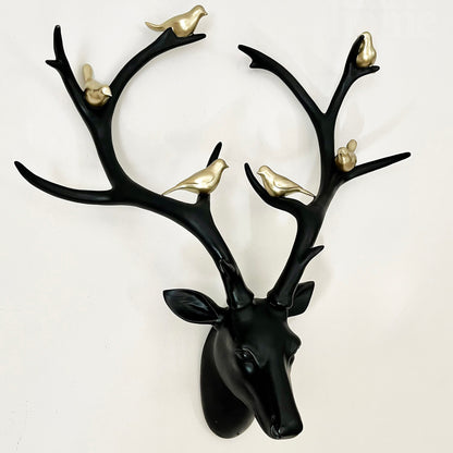 Black Stags Head With Gold Bird Decoration