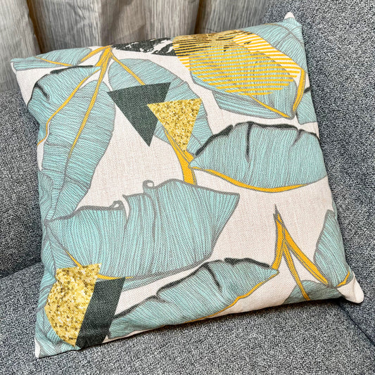 Teal Palm Leaf Printed Cushion