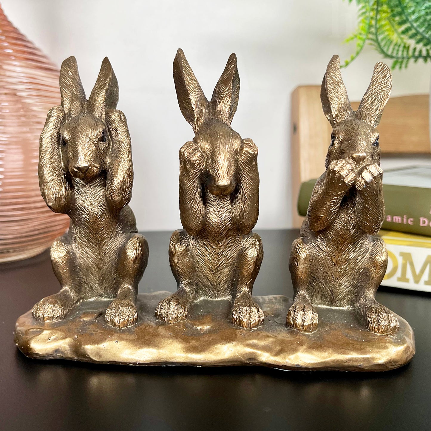 Drei weise Kaninchen aus Bronze als Ornament