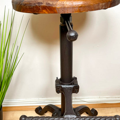 Adjustable Cast Iron Stool With Wooden Top