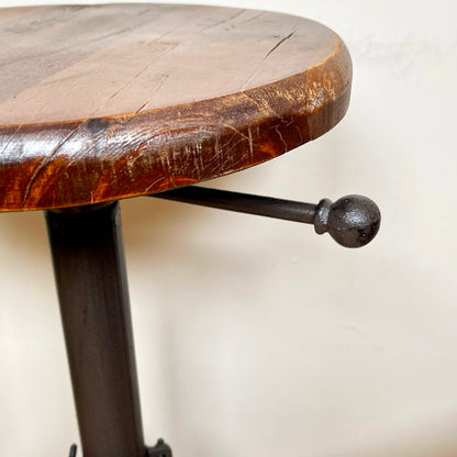 Adjustable Cast Iron Stool With Wooden Top