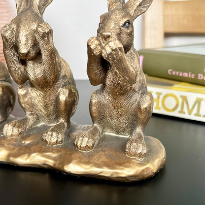Drei weise Kaninchen aus Bronze als Ornament