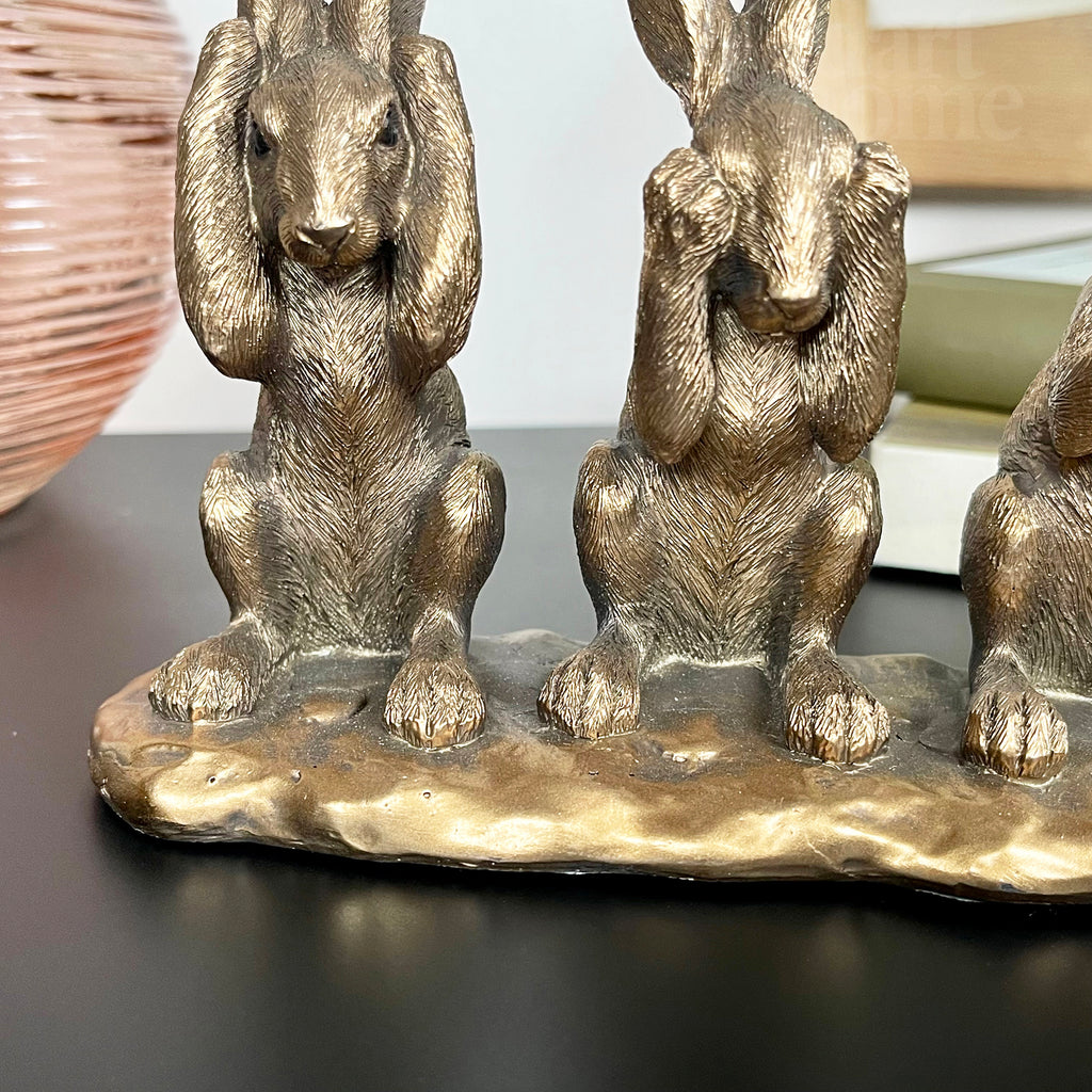 Drei weise Kaninchen aus Bronze als Ornament