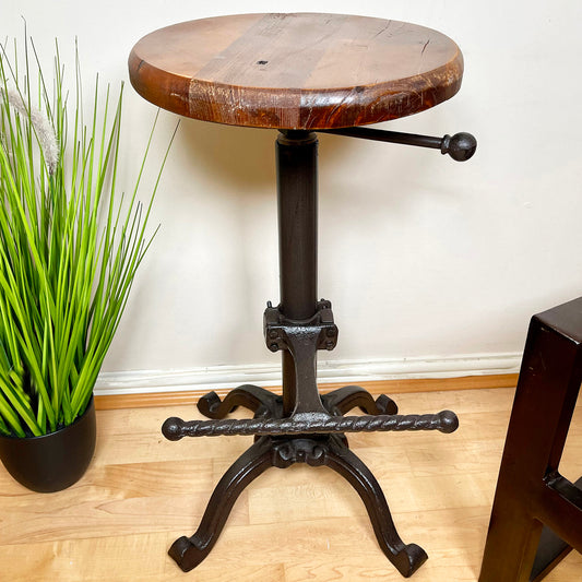 Adjustable Cast Iron Stool With Wooden Top