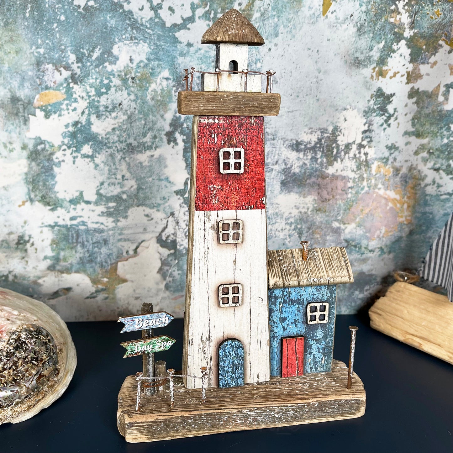 Rustic Wooden Coastal Lighthouse Ornament