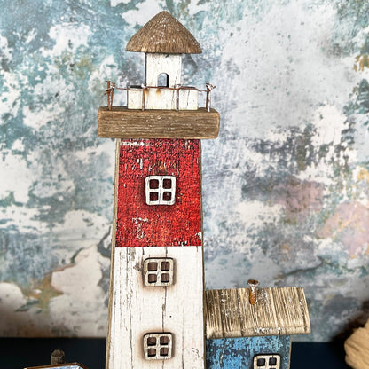 Rustic Wooden Coastal Lighthouse Ornament