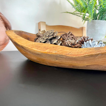Teak Root Wood Long Bowl 35cm