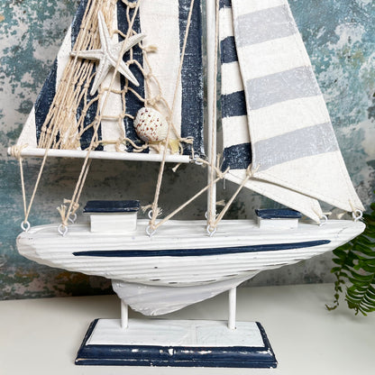 Blue & White Sailing Boat Model Bathroom Ornament