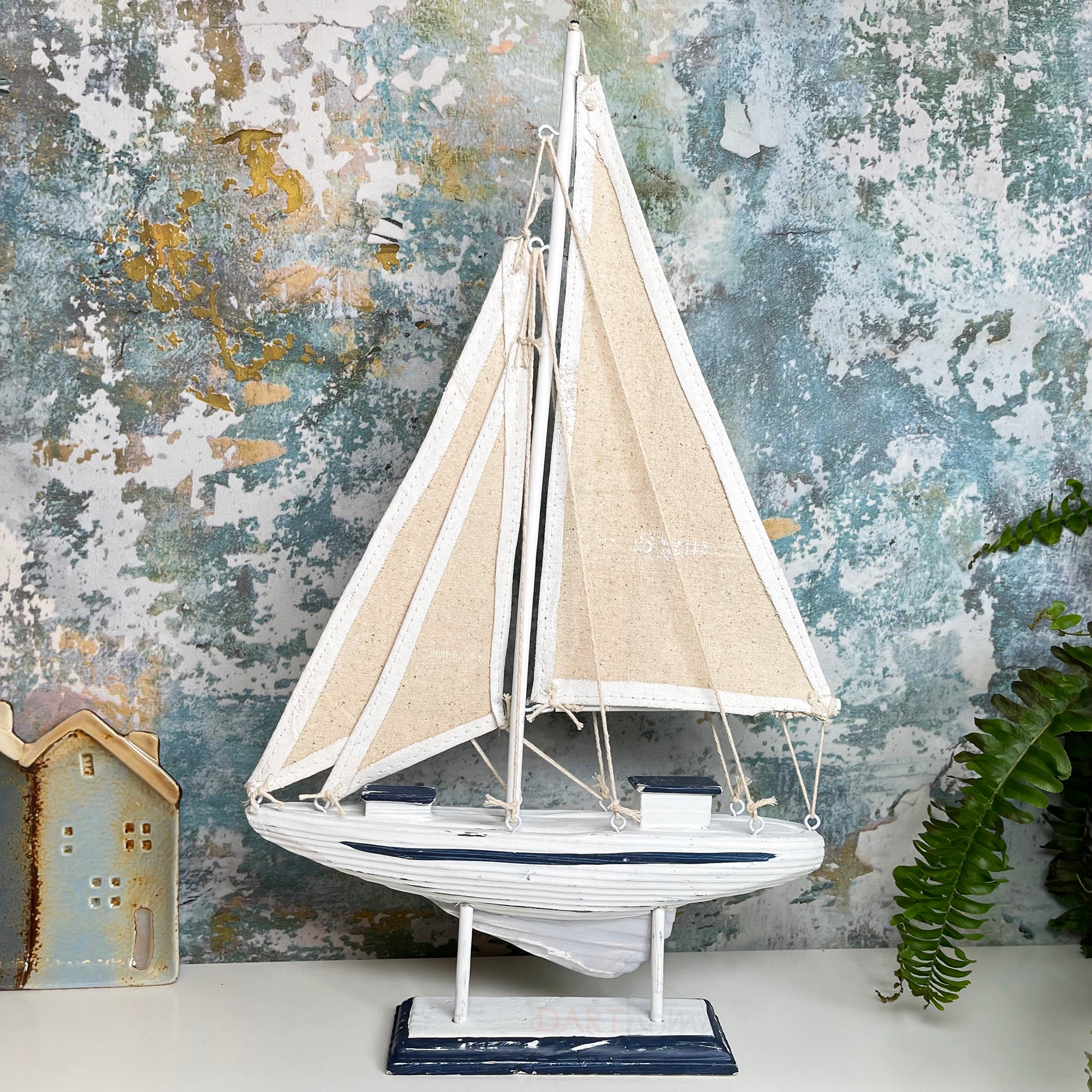 Blue & White Sailing Boat Model Bathroom Ornament