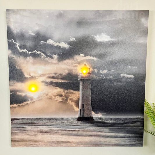 LED Lighthouse Sunset Canvas Wall Art