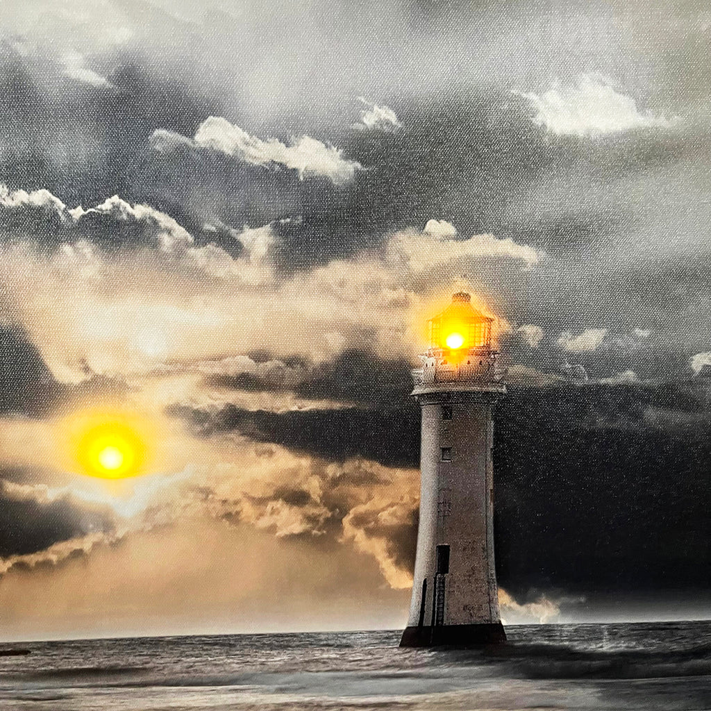 LED Lighthouse Sunset Canvas Wall Art