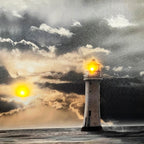 LED Lighthouse Sunset Canvas Wall Art