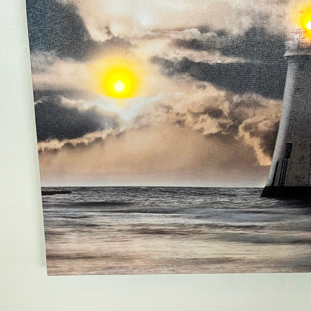 LED Lighthouse Sunset Canvas Wall Art