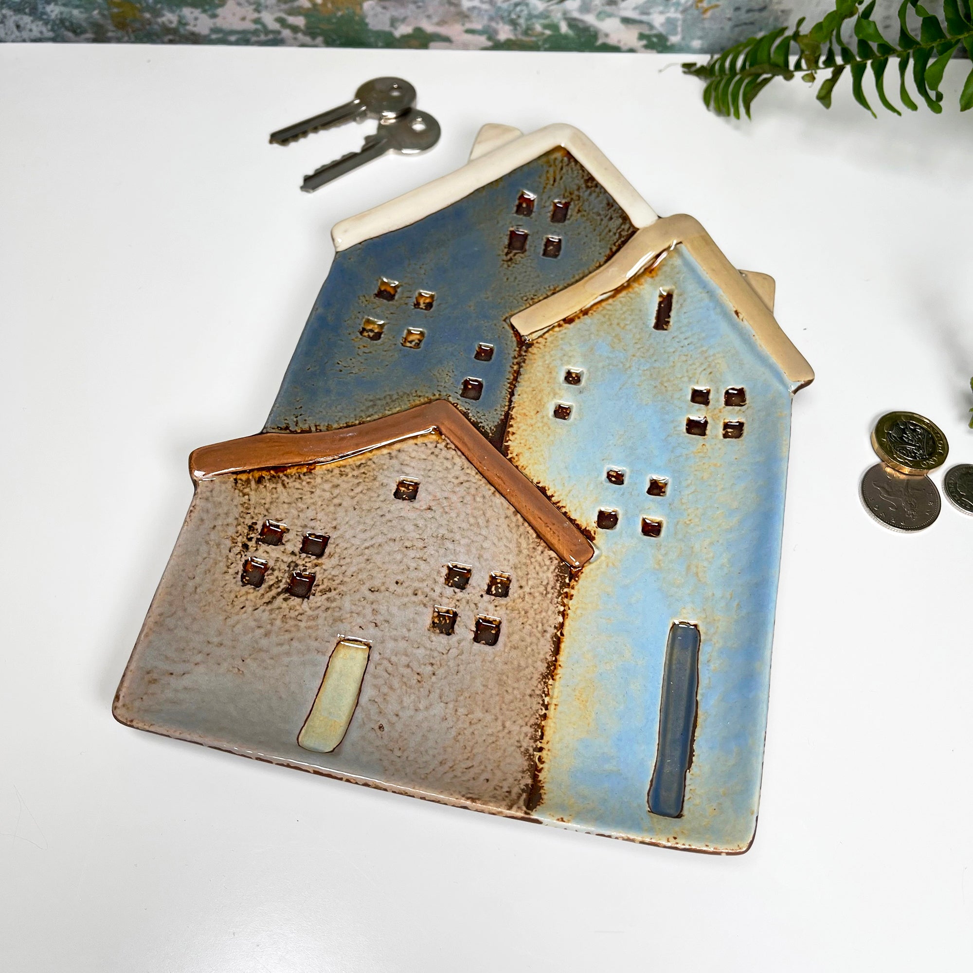 Ceramic Tall Cottage Houses Decorative Plate
