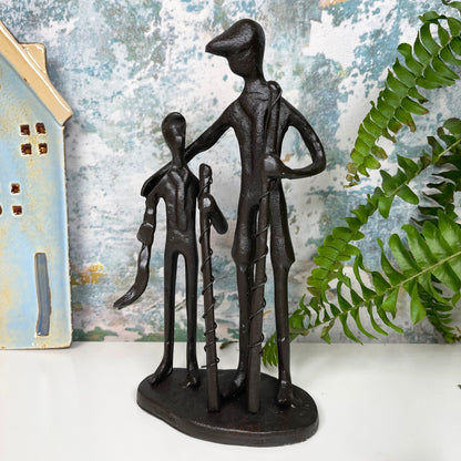 Cast Iron Fishing Father & Son Sculpture