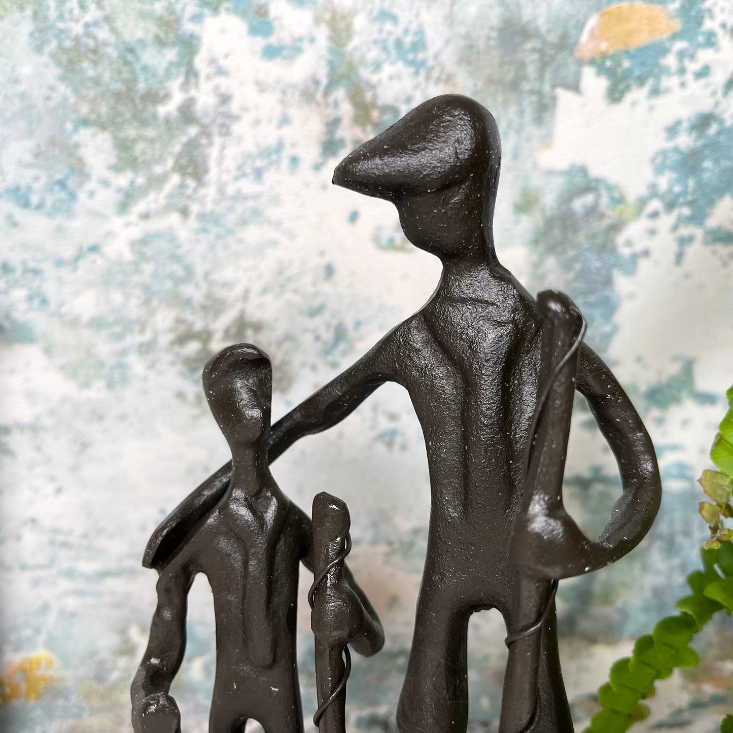 Cast Iron Fishing Father & Son Sculpture