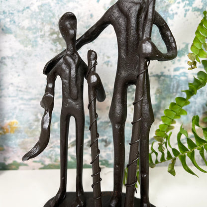 Cast Iron Fishing Father & Son Sculpture