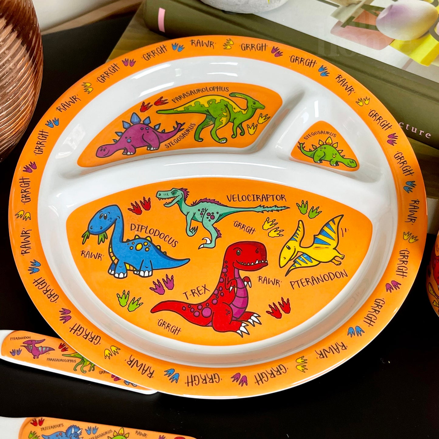 Orange Dinosaur Eating Set