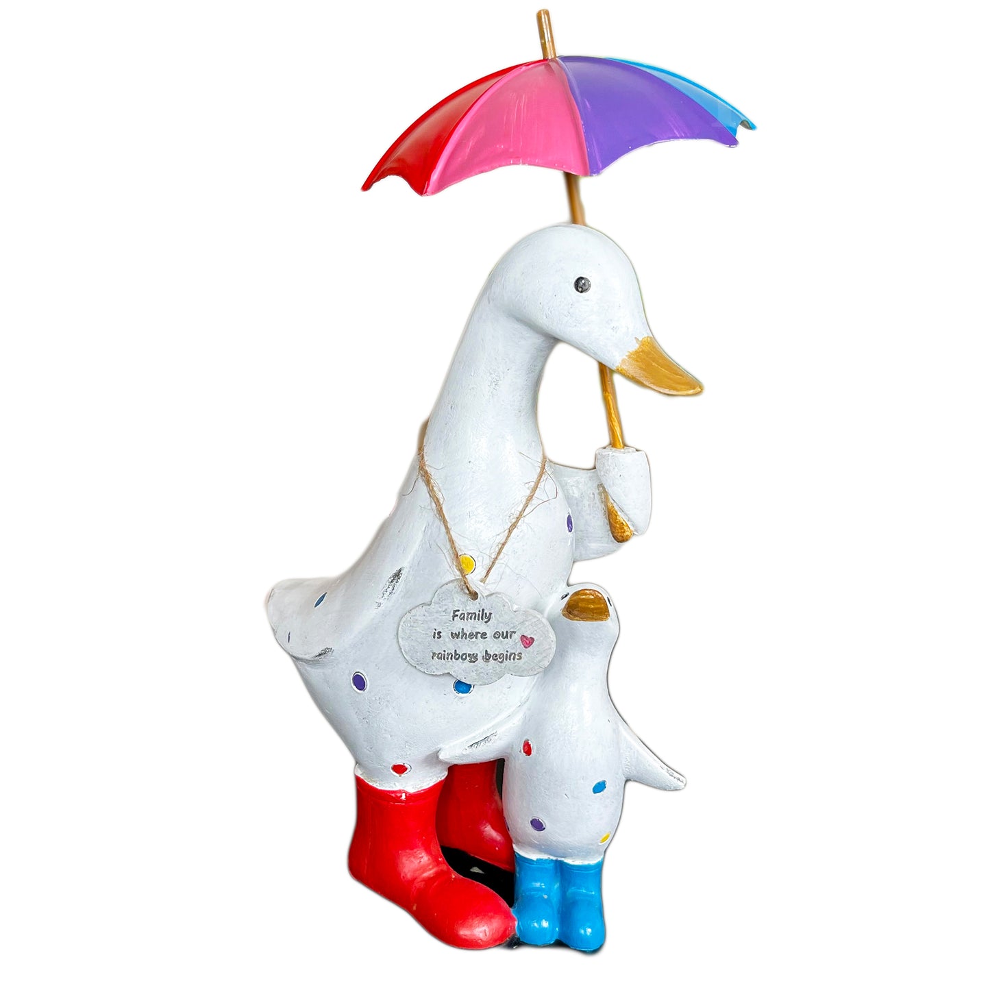 Colourful Duck & Baby Figurine - Family Where Rainbow Begins