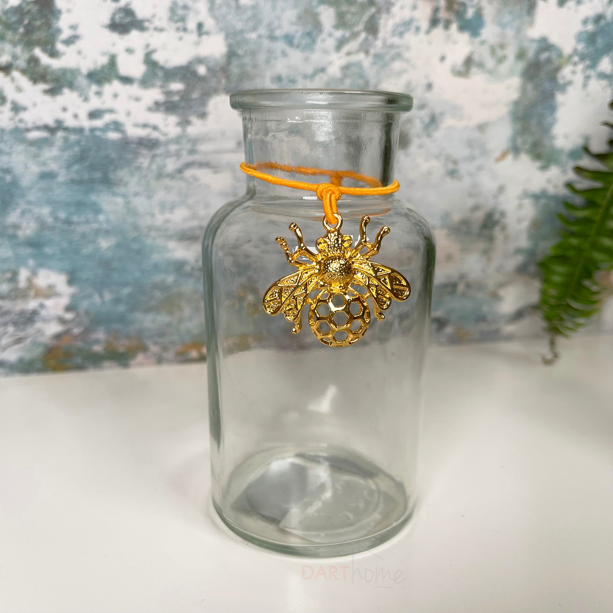 Set Of 3 Glass Bottle Vases W/ Gold Honey Bee Charm