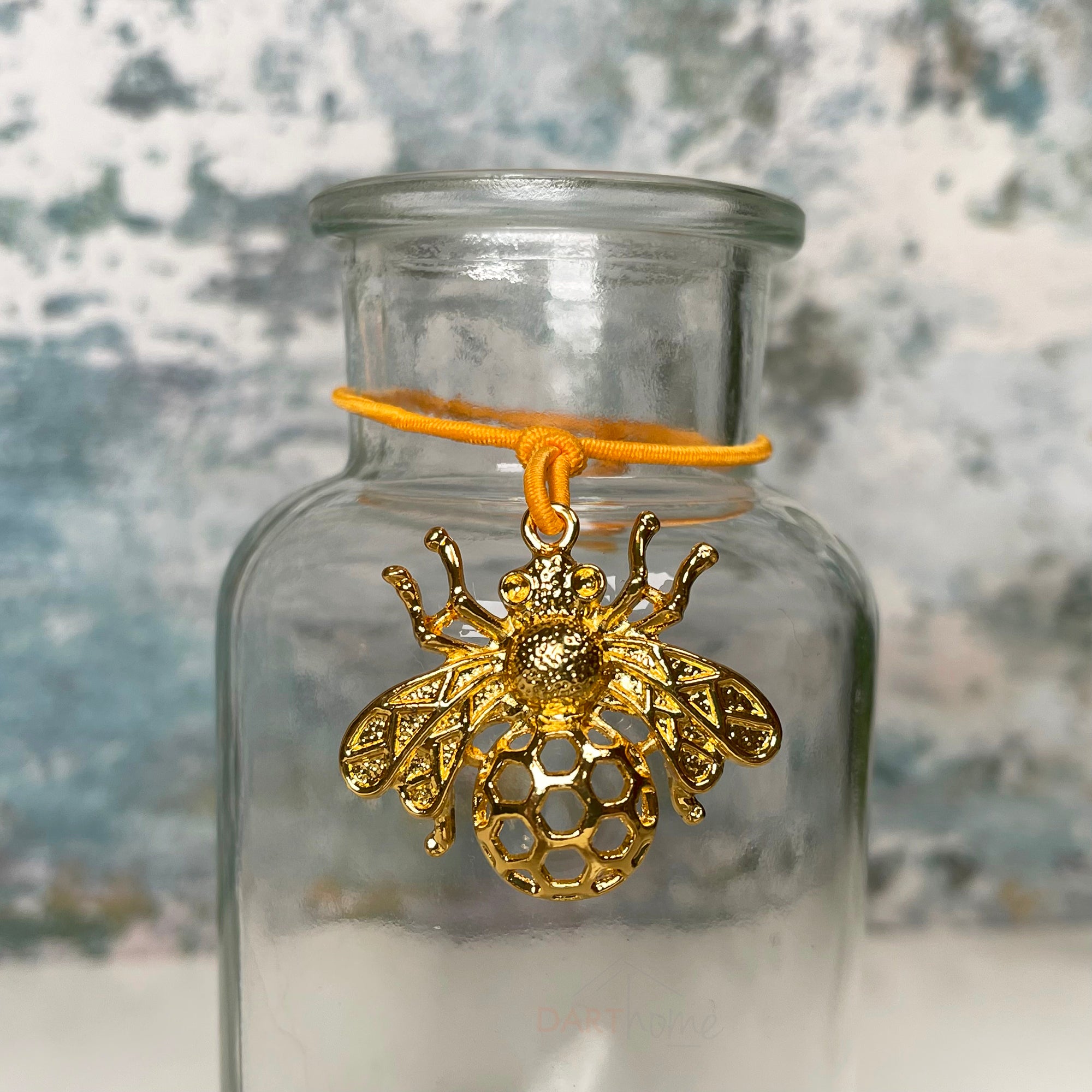 Set Of 3 Glass Bottle Vases W/ Gold Honey Bee Charm