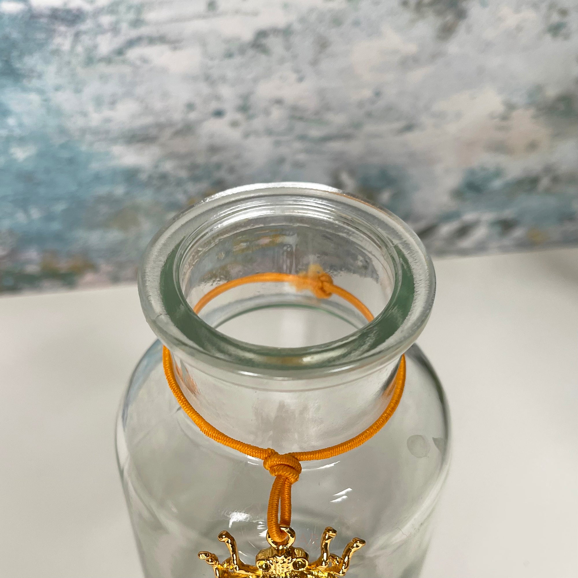 Set Of 3 Glass Bottle Vases W/ Gold Honey Bee Charm