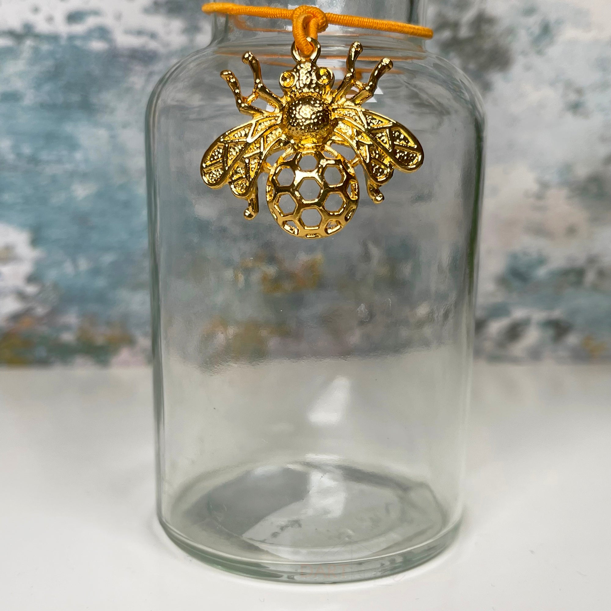 Set Of 3 Glass Bottle Vases W/ Gold Honey Bee Charm