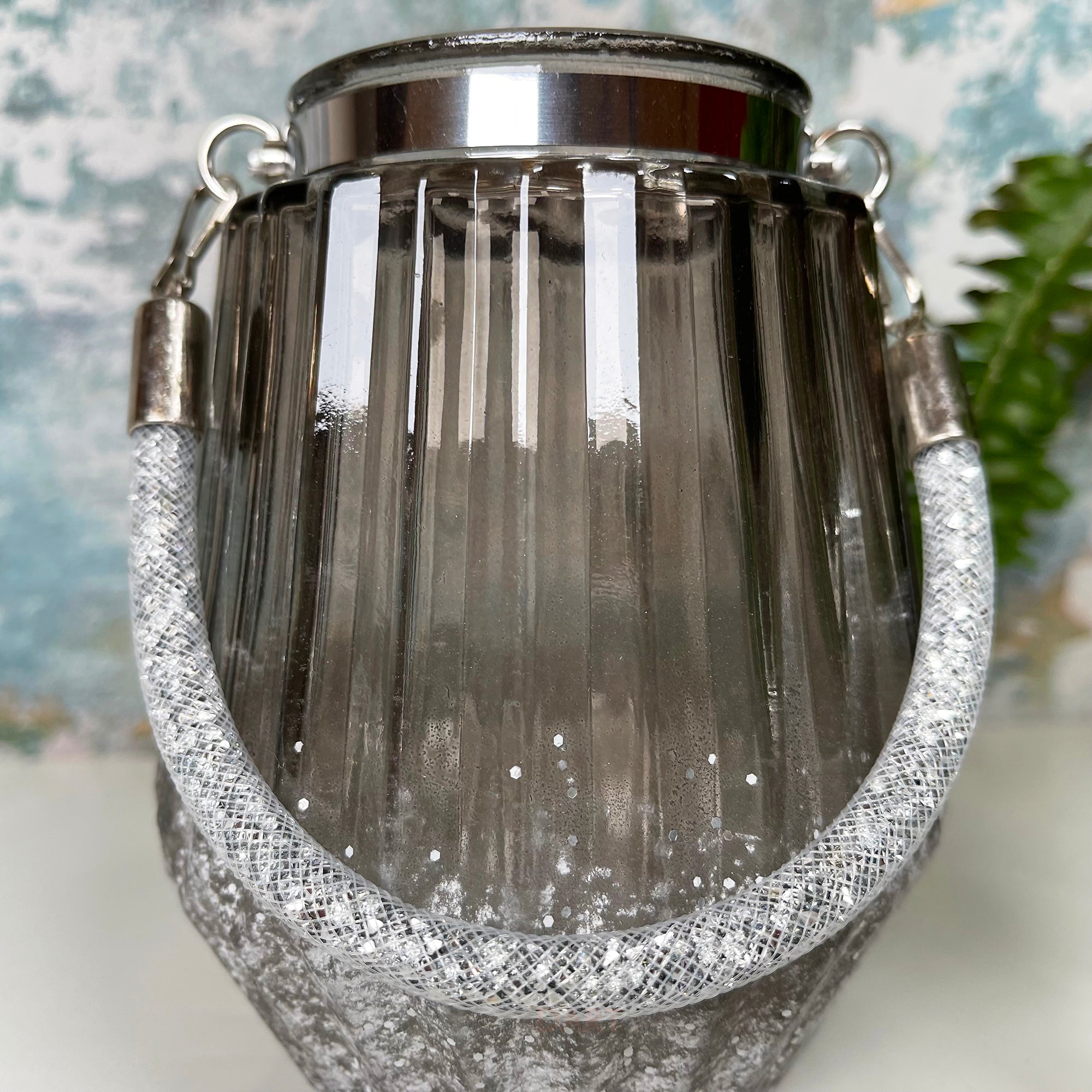 Kerzenhalter aus silbernem glitzerndem Glas, 2er-Set