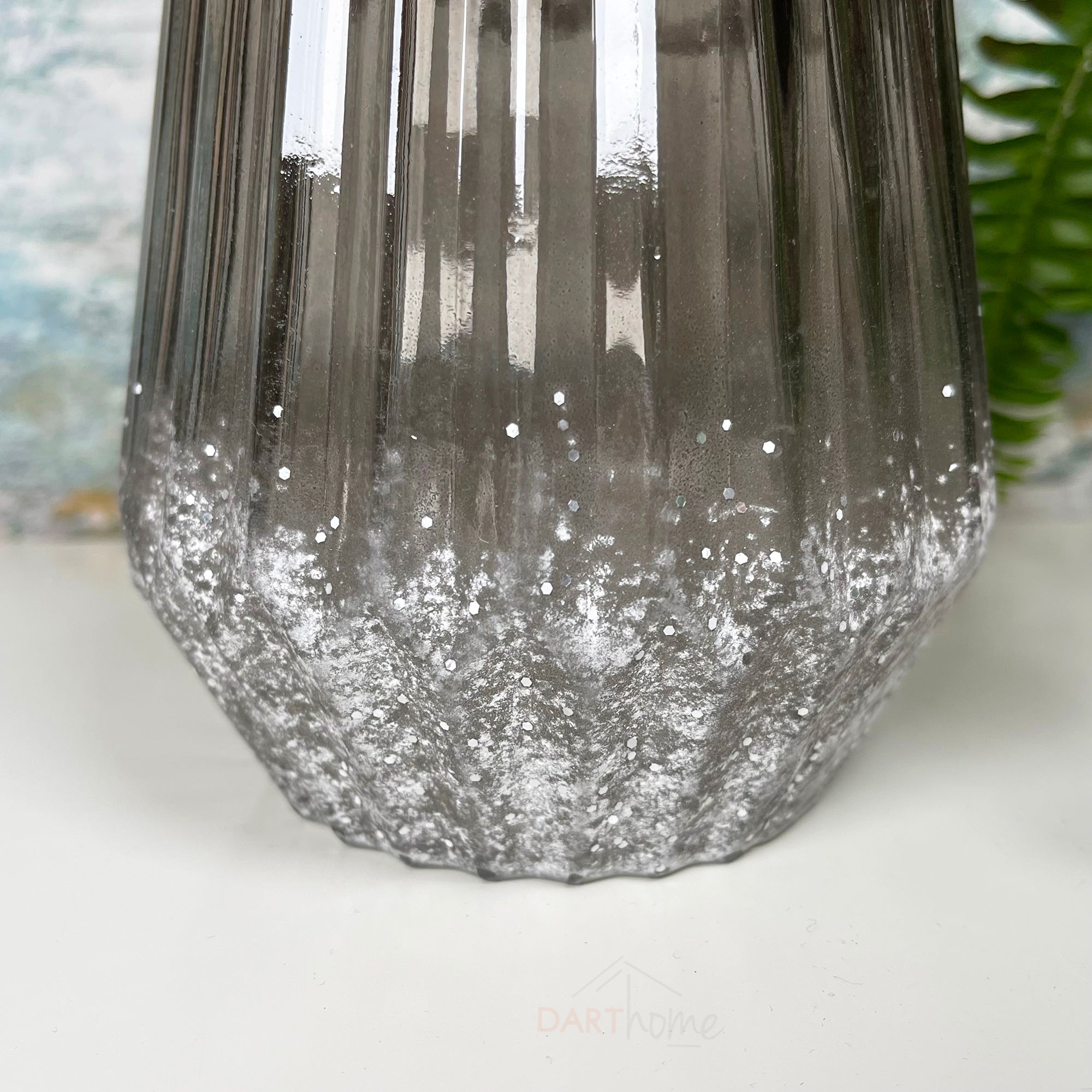 Kerzenhalter aus silbernem glitzerndem Glas, 2er-Set