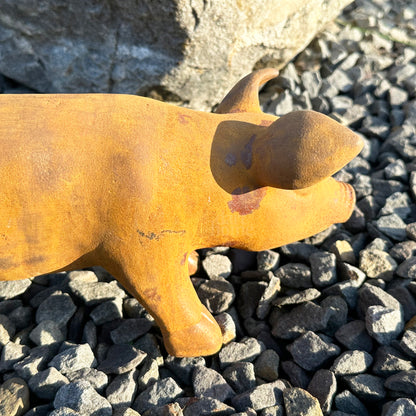 Rust Cast Iron Pig Garden Statue 31cm