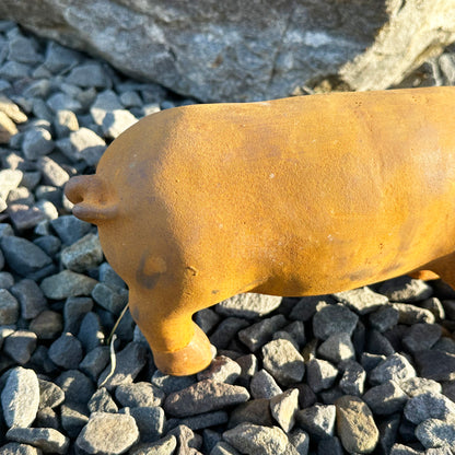 Rust Cast Iron Pig Garden Statue 31cm