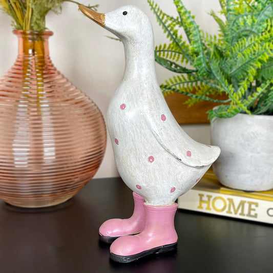 Pink Polka Dot Duck Figurine