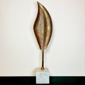 Metal Gold Feather Sculpture 3D White Marble Base
