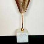 Metal Gold Feather Sculpture 3D White Marble Base
