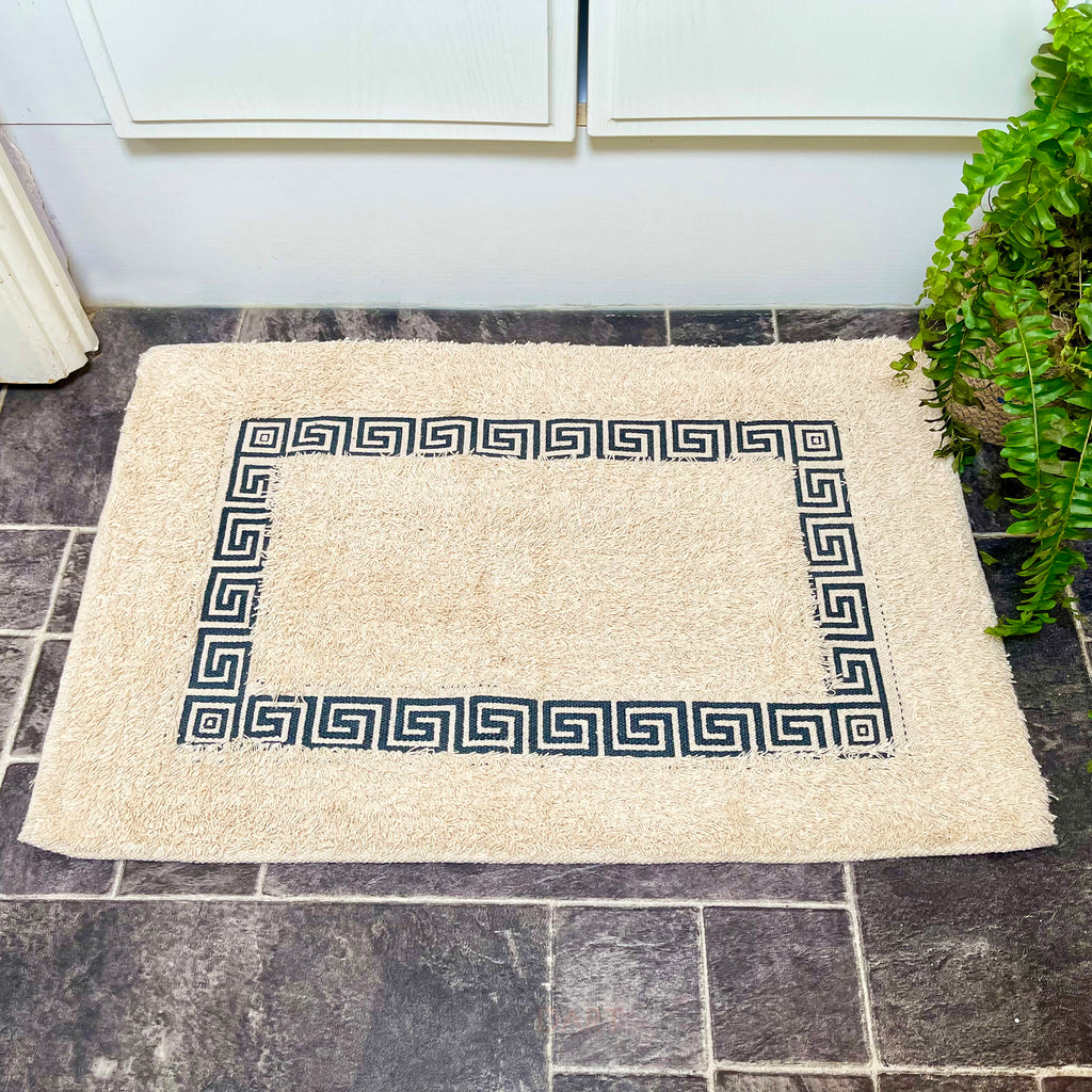 100% Cotton Cream Blue Greek Maze Bath Mat 60cmx40cm