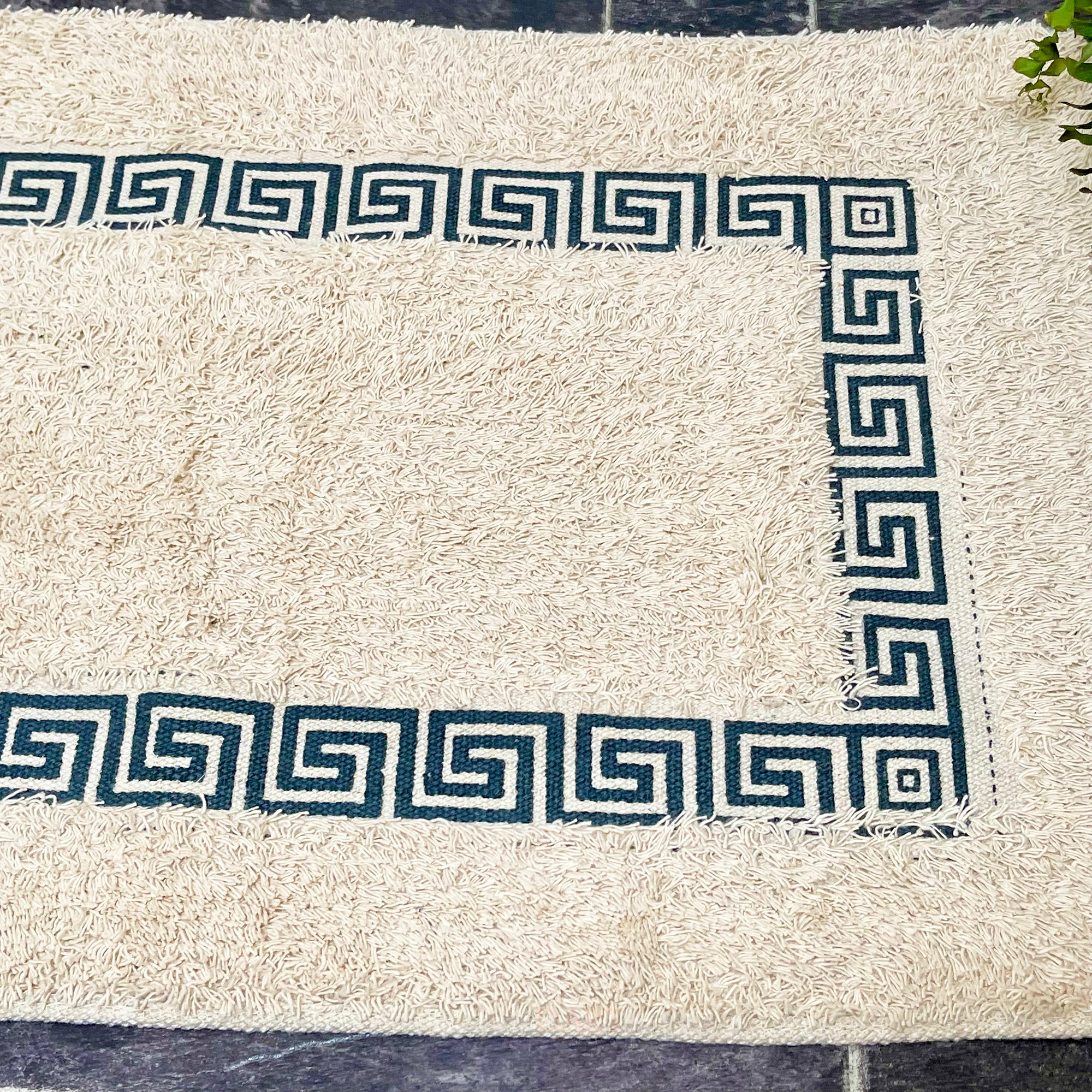 100% Cotton Cream Blue Greek Maze Bath Mat 60cmx40cm