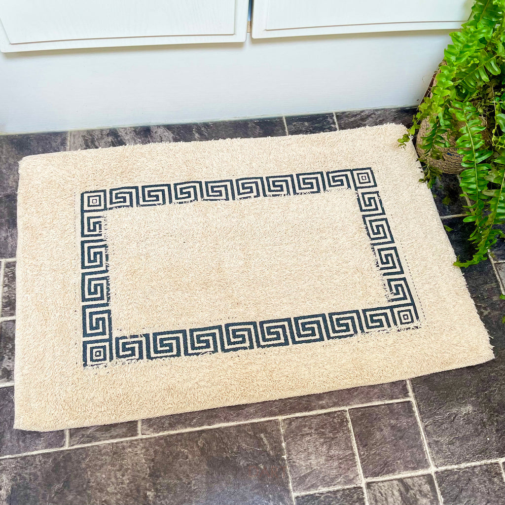 100% Cotton Cream Blue Greek Maze Bath Mat 60cmx40cm