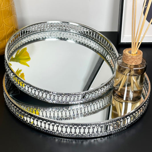 Set Of 2 Silver Mirror Trays