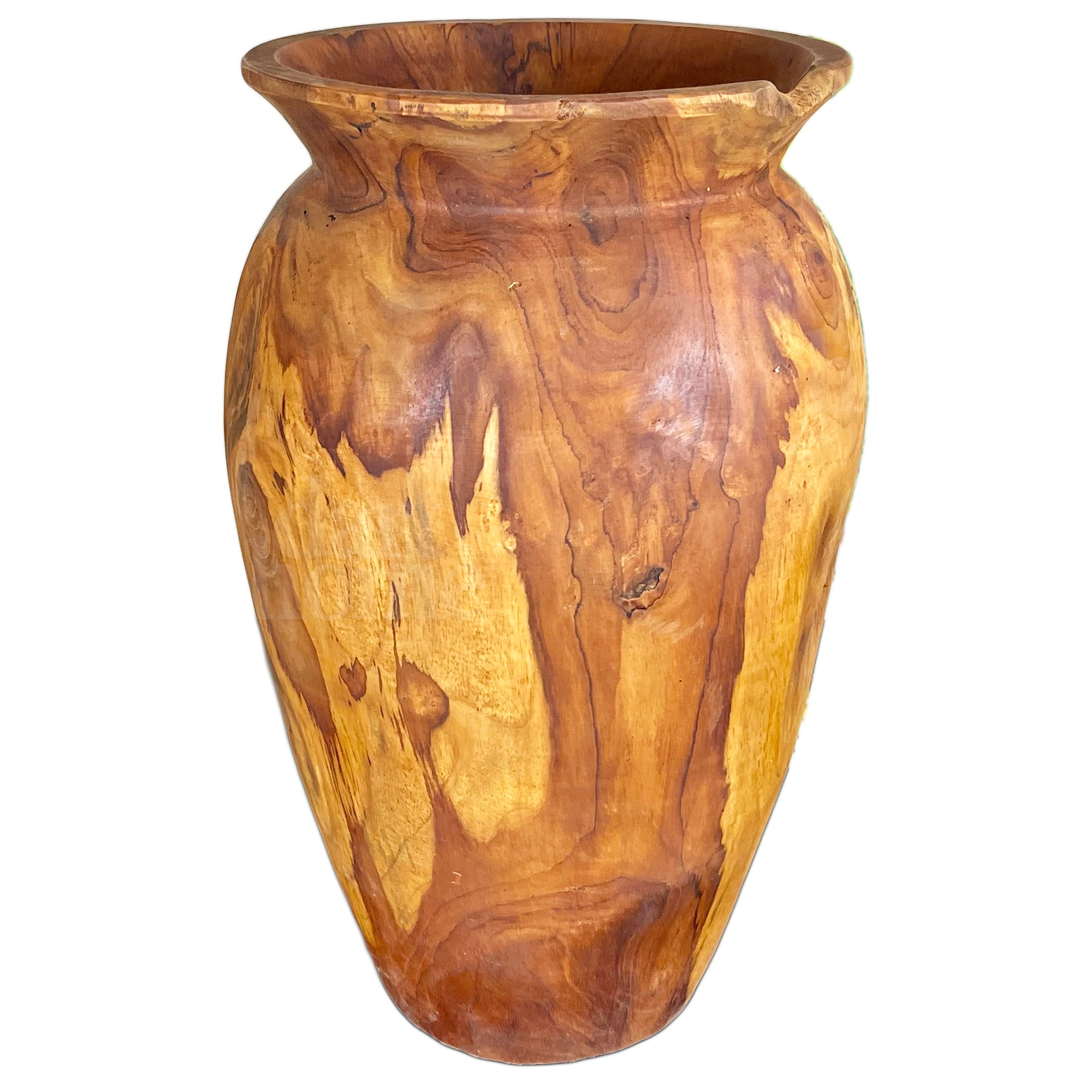 Teak Wood Lipped Urn Vase