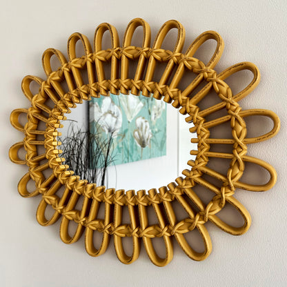 Rattan Style Flower Oval Wall Mirror