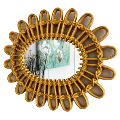 Rattan Style Flower Oval Wall Mirror