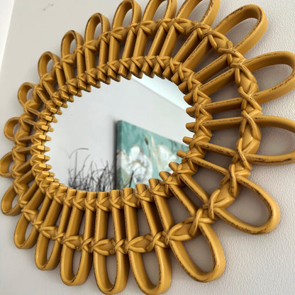 Rattan Style Flower Oval Wall Mirror