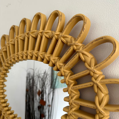 Rattan Style Flower Oval Wall Mirror