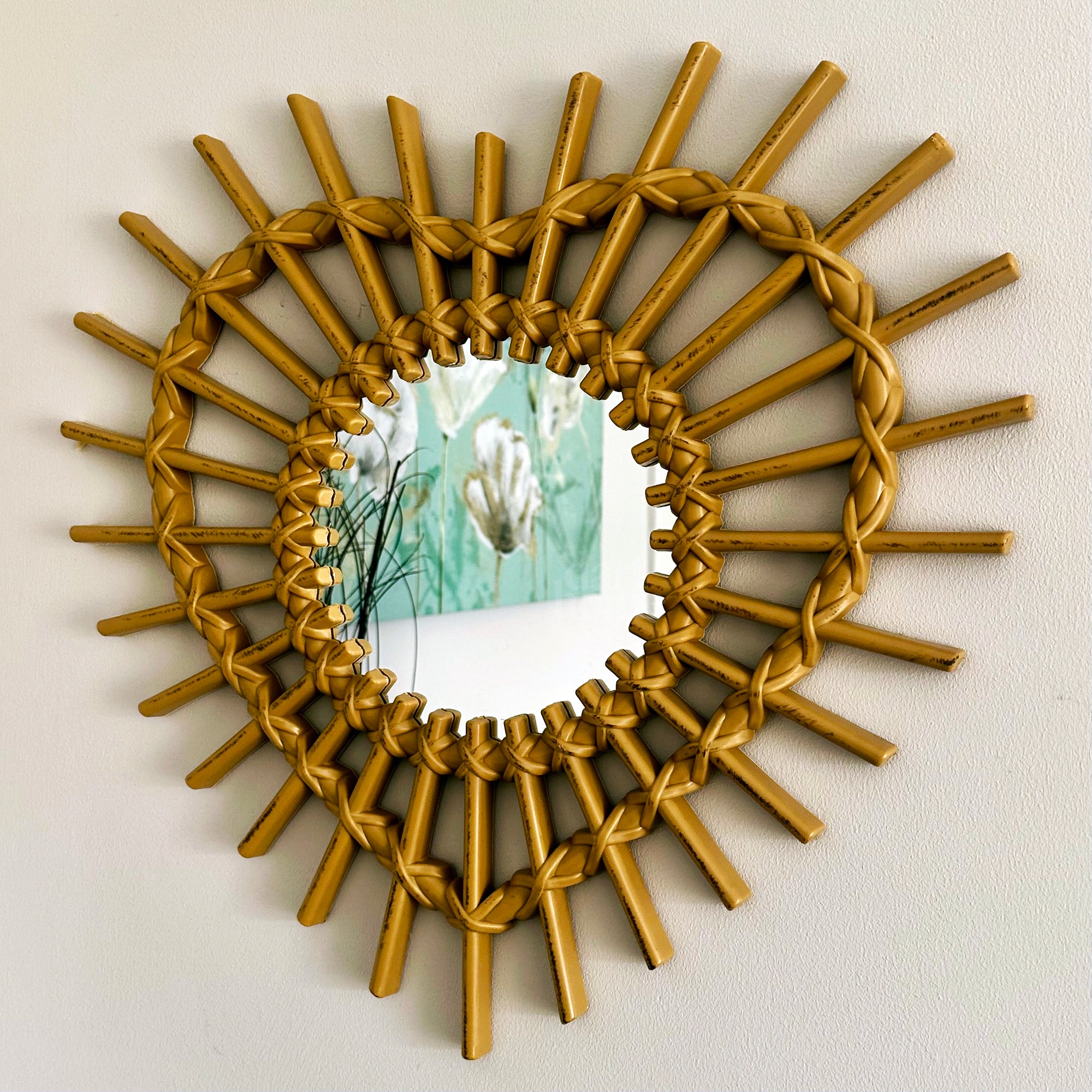 Rattan Style Love Heart Wall Mirror