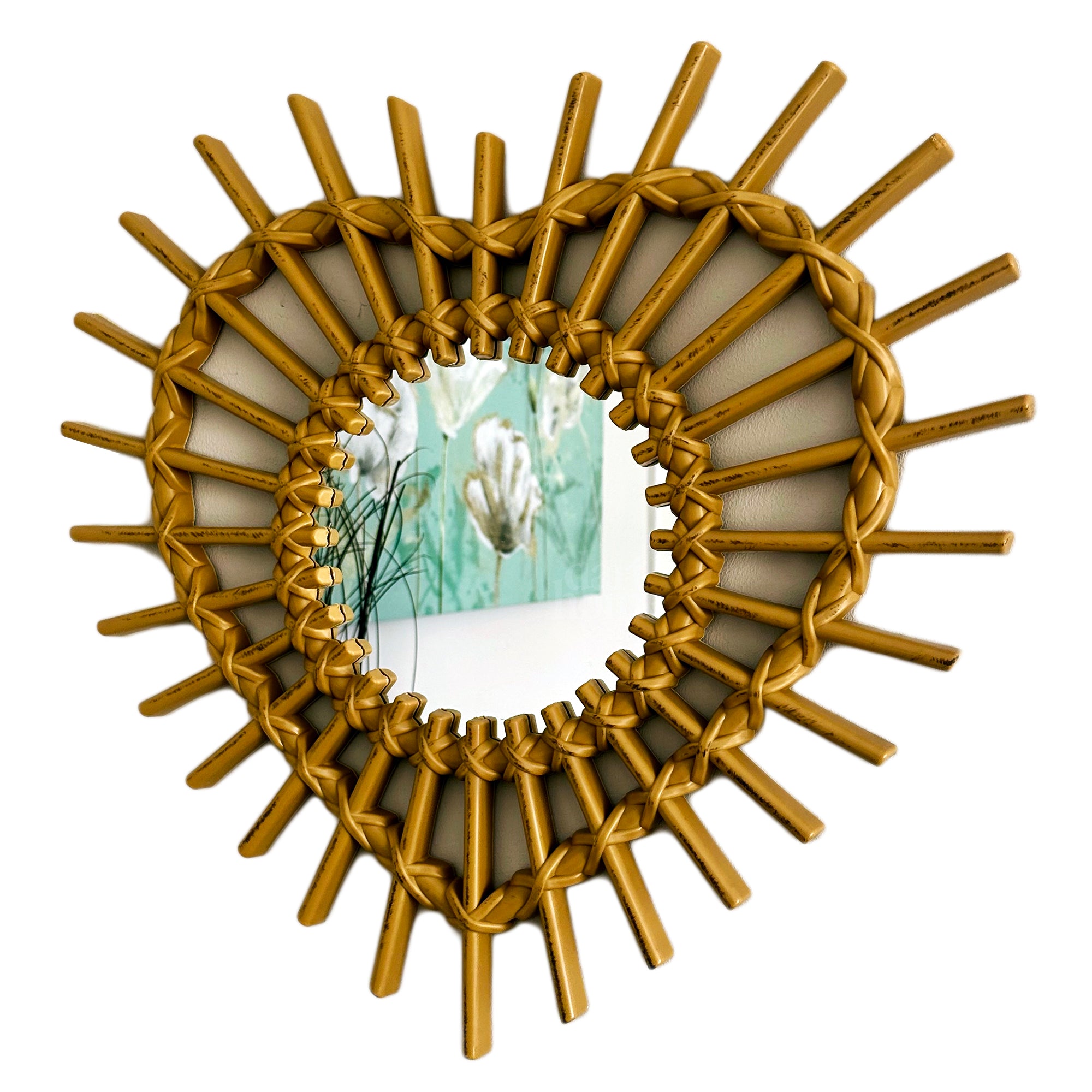 Rattan Style Love Heart Wall Mirror