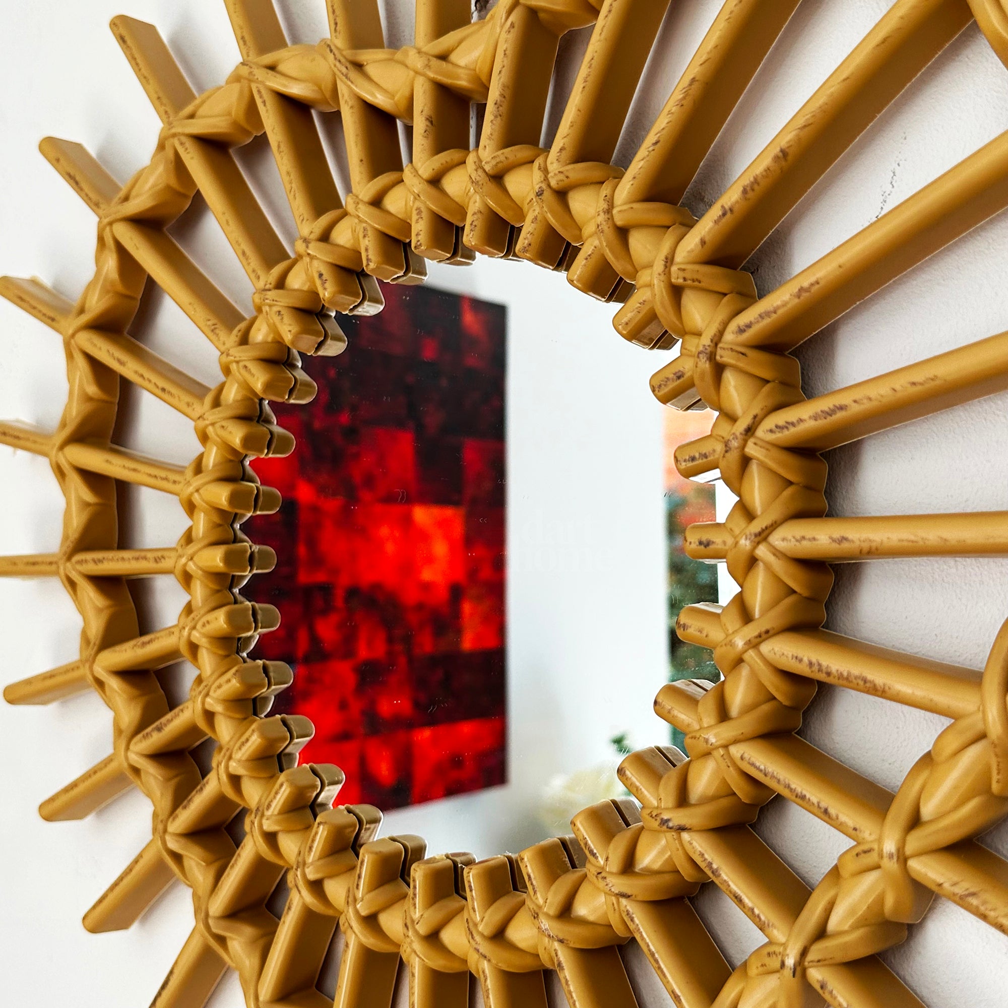 Rattan Style Love Heart Wall Mirror