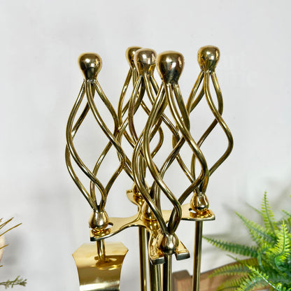 5pc Twisted Brass Fireside Companion Set