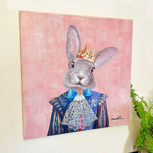 Pink Royal Rabbit Canvas Wall Art 50x50cm