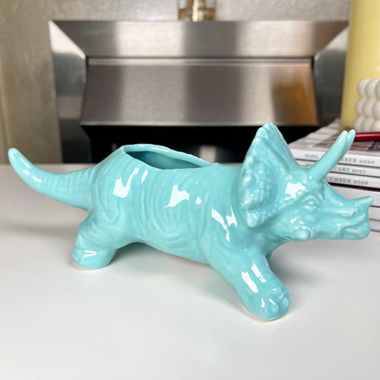 Blue Ceramic Triceratops Succulent Planter