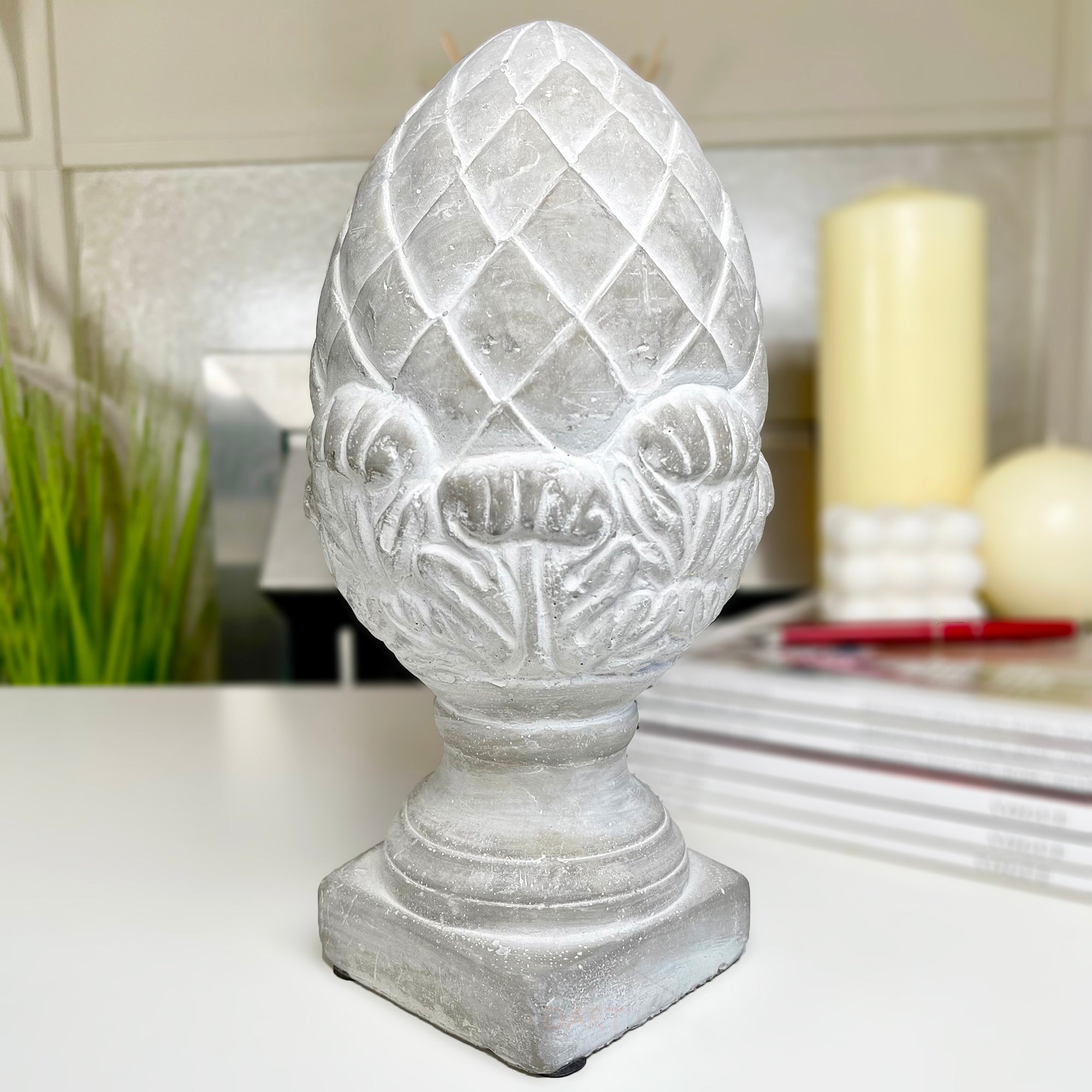 Cement Artichoke On Square Plinth